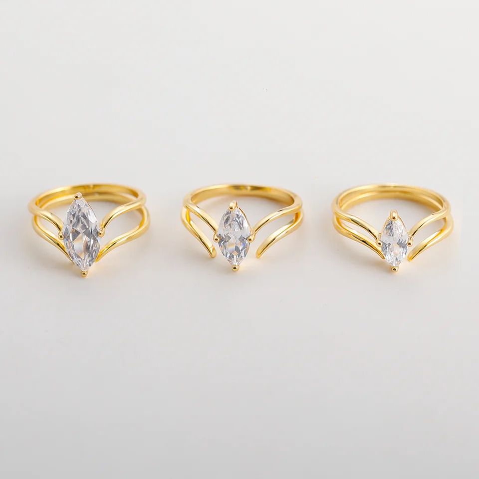 Navigation S925 Marquise Rings 1/2/3 Carat Options Gold Silver Colors Elegant Double Band 250220