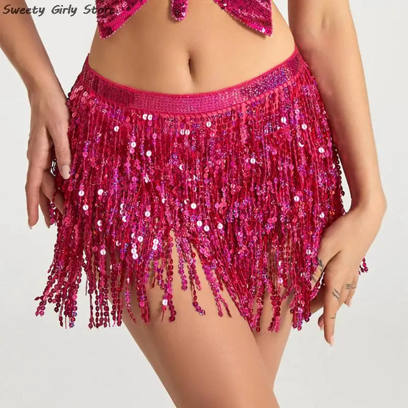 Long Tassel Chains Skirt Bohemian Clubwear Party Performance Costume Women Belly Dance Sequin Belts Indian Practice Hip Skirts 250225