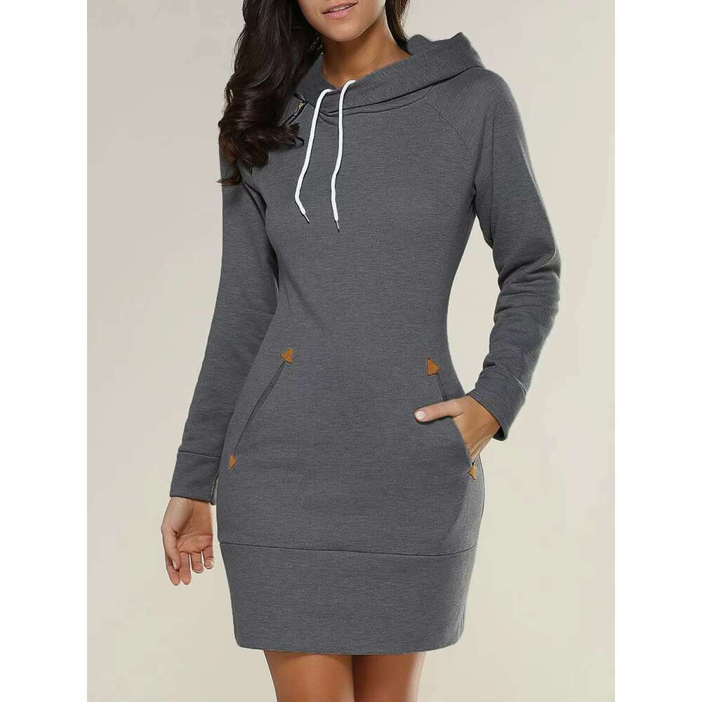 New Autumn And Winter Sweatshirt Solid Color Hooded Dress Loose Elegant Long-Sleeved Turtleneck Women's Sweater Casual Hoodie