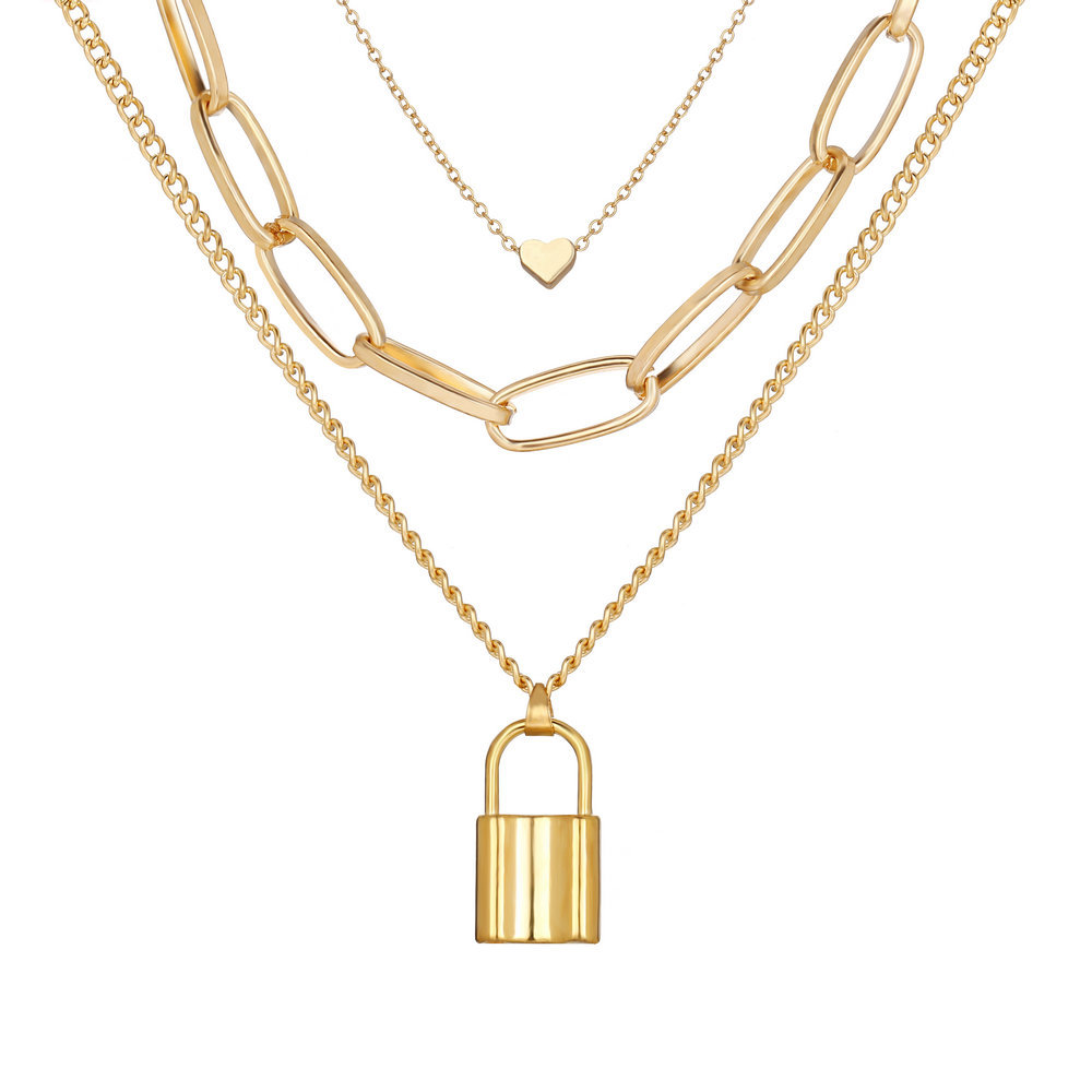 Multi-layer lock-shaped love necklace collarbone chain vintage hundreds of baroque pearl necklace female jewelry in Europe and the United States