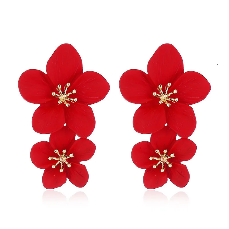 Double Layer Flower Dangle Earrings for Women Trendy Spray Paint Sweet Blooming Petal Drop Earrings White Blue Pink Red Jewelry 250225