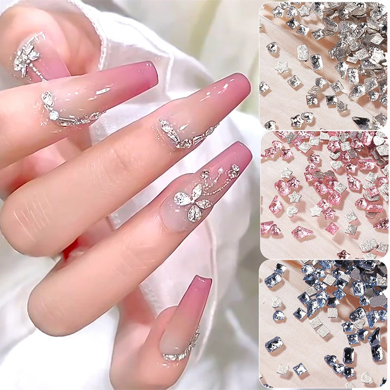 50Pcsset Mini Flat Bottom Nail s Glitter Silver Crystal Decorations DIY Material Art Charm Accessories 250217