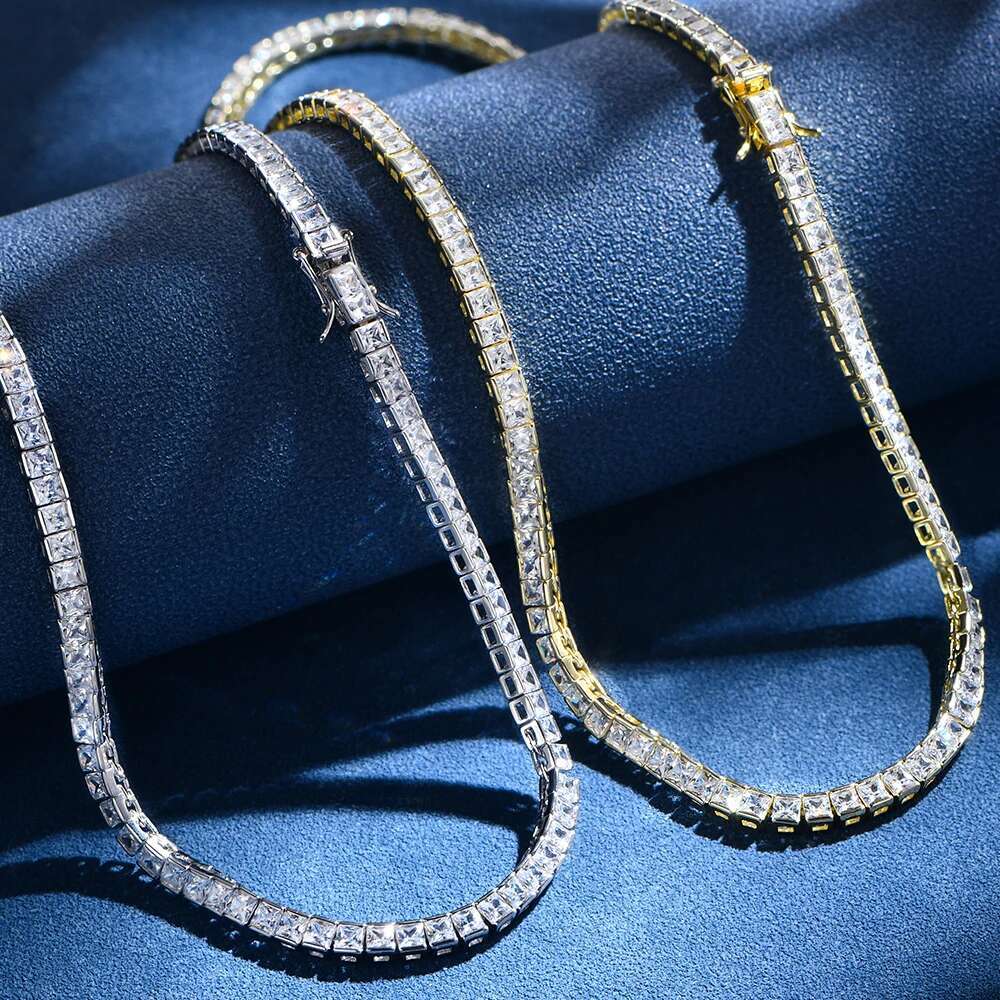 WUIHA Hip Hop Rock Gold Plated 4MM VVS Created Moissanite Tennis Necklace Sterg Sier Jewelry Wholesale Dropshipping