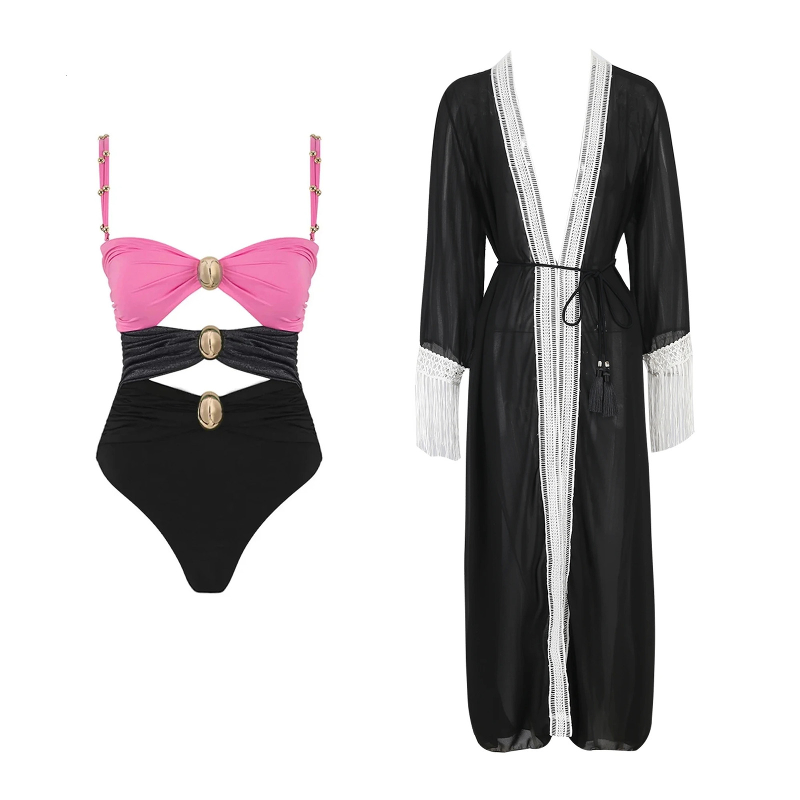 Sexy One Piece Swimsuit and Cover up Cut Out Swimwear Women Swimsuit Push Up Bathing Suits Beach Wear Summer Monokini 250225