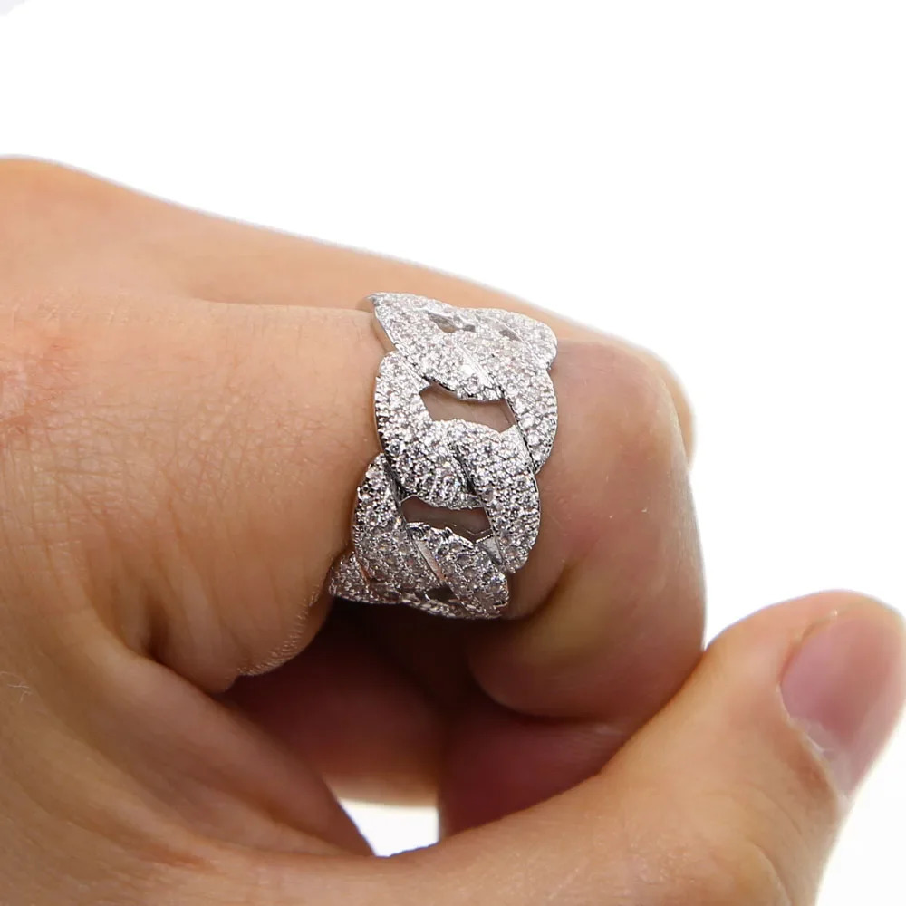 Iced Out Zircon Ring Gold Silver Color Hip hop Style Copper Bling CZ Cuban Rings men Fashion Punk Mens Hip Hop Jewelry 250225