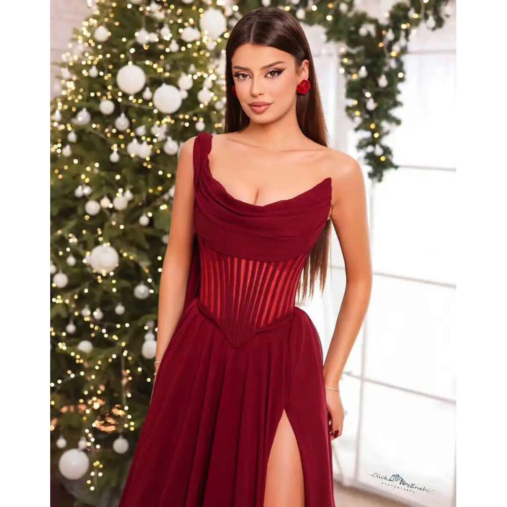 Gorgeous Evening Dresses One-Shoulder Beads Sparkly Sequins Side Split Sweep Train Prom Dress Vestido De Noite Customized