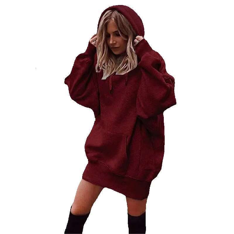 Women Hoodies Dress Oversized Hood Sweatshirts Fleece Winter Solid Casual Blank Custom Warm Clothing