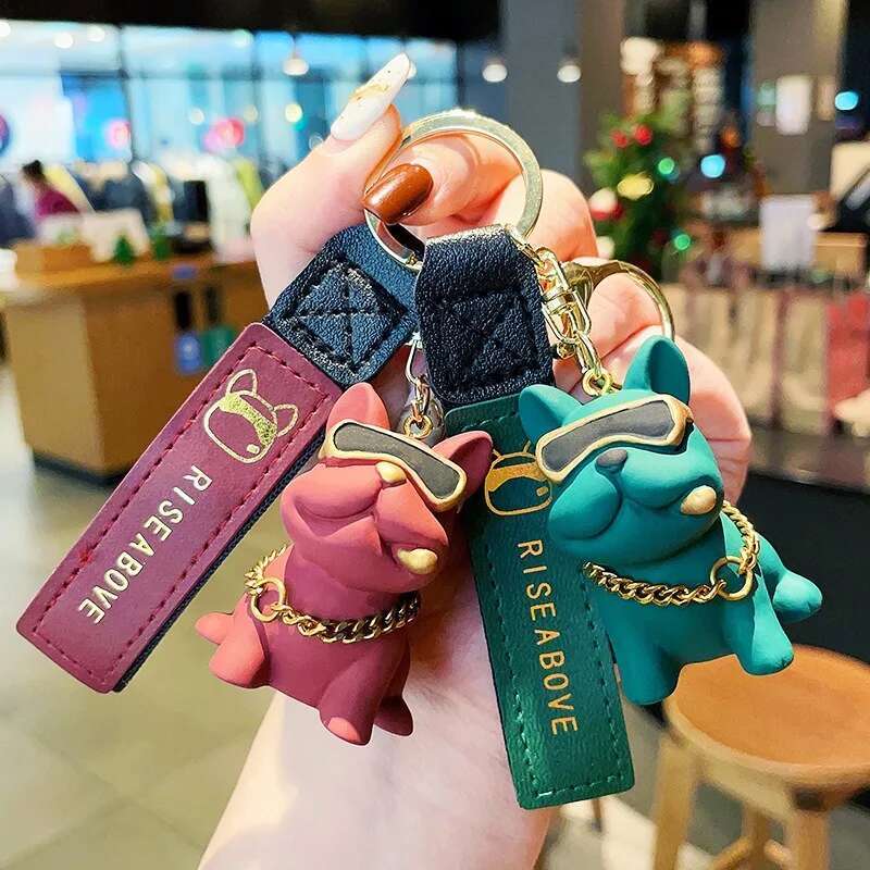 Fashion Cool French Bulldog Keychain PU Leather Dog Keychains For Women Bag Pendant Jewelry Trinket Car Ring Key Chain