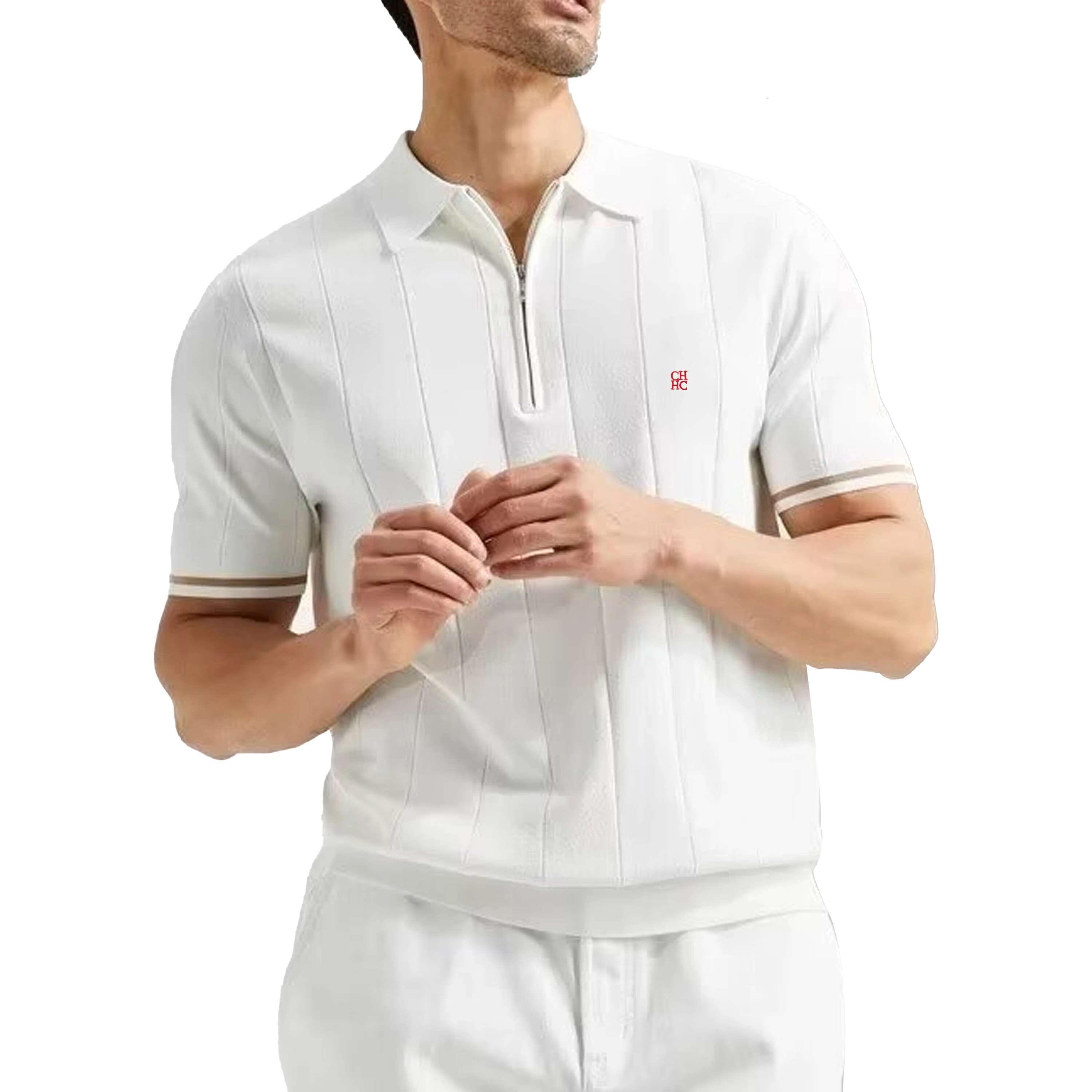 New Summer Ribbed Knit Shirt For Men Breathable And Cool Brand Quality Mens Textured Polo Shirts