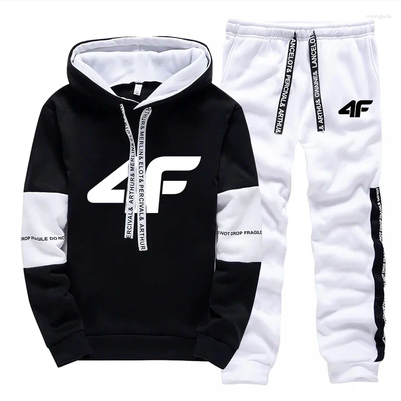 Mens Tracksuits Sports Tracksuit: Hooded Long Sleeve Casual Sweatshirt & Comfort Jogging Sweatpants Set