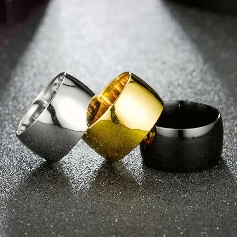 HNSP 12MM Wide Smooth Stainless Steel Ring For Men Male Finger Jewelry Accessories Gold Silver Black Color 250225