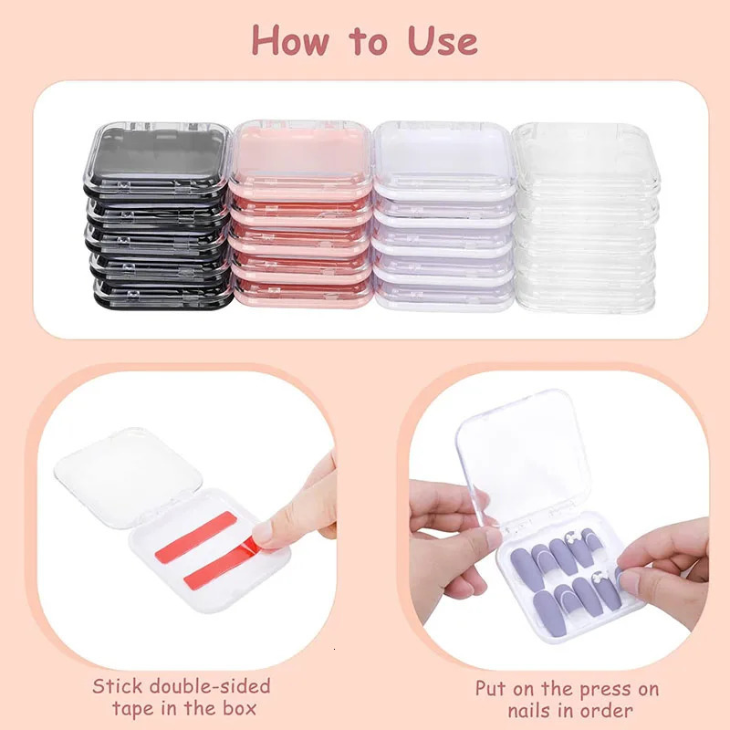 20pcs Press On Nail Packaging Boxes With Double Sided Adhesive Tape Acrylic Storage Box in 4 Colors For 250217