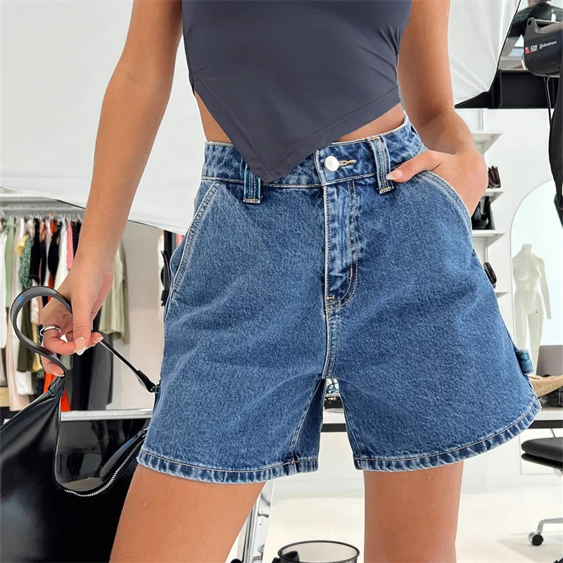 Y2k Women Jean Shorts High Waisted Carpenter Denim Shorts with Pockets Trendy Fashion Summer Shorts 250226