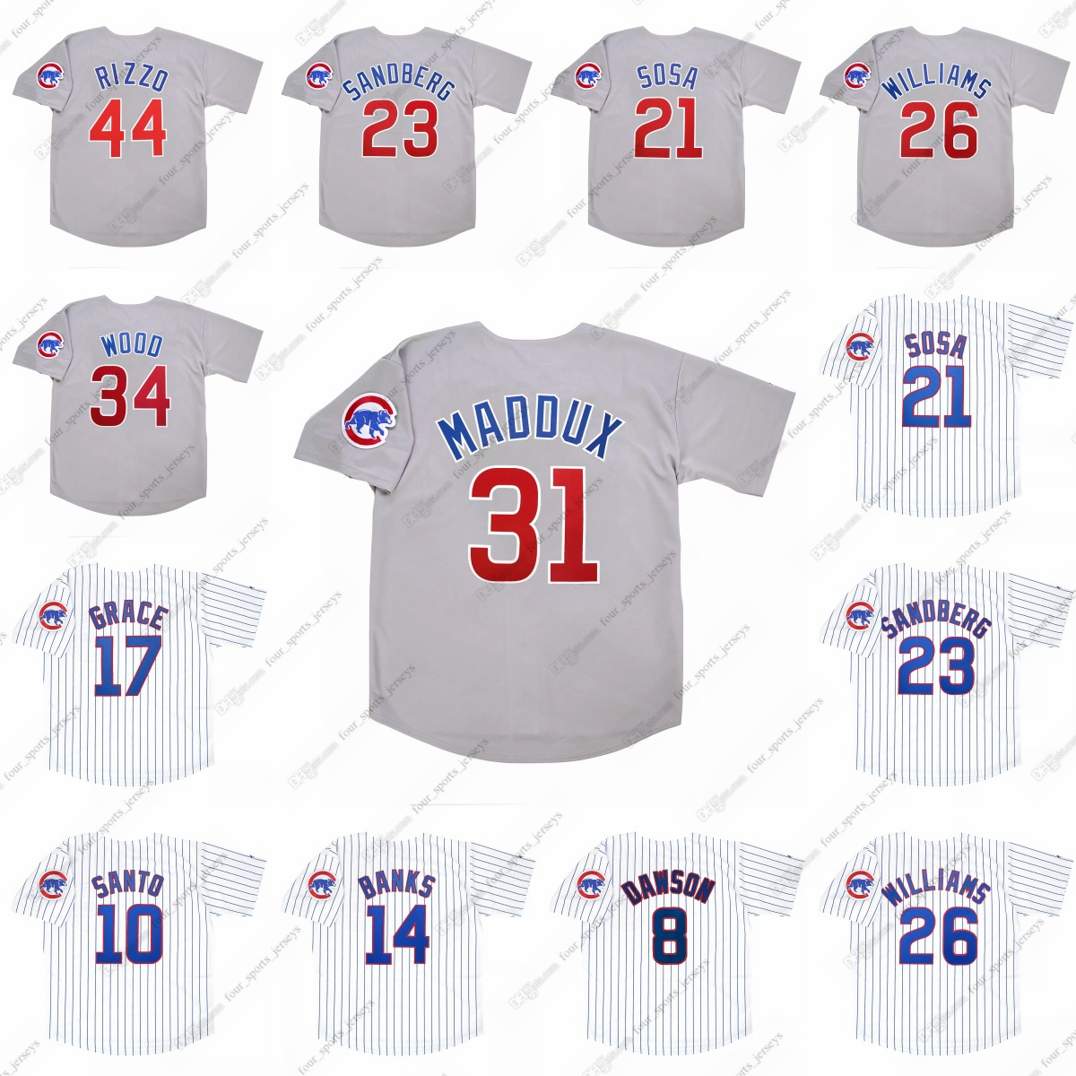 Cubs Retro baseball jersey Andre Dawson Ron Santo Ernie Banks Mark Grace Sammy Sosa Ryne SandbergBilly Williams Greg Maddux Kerry Wood Anthony Rizzo