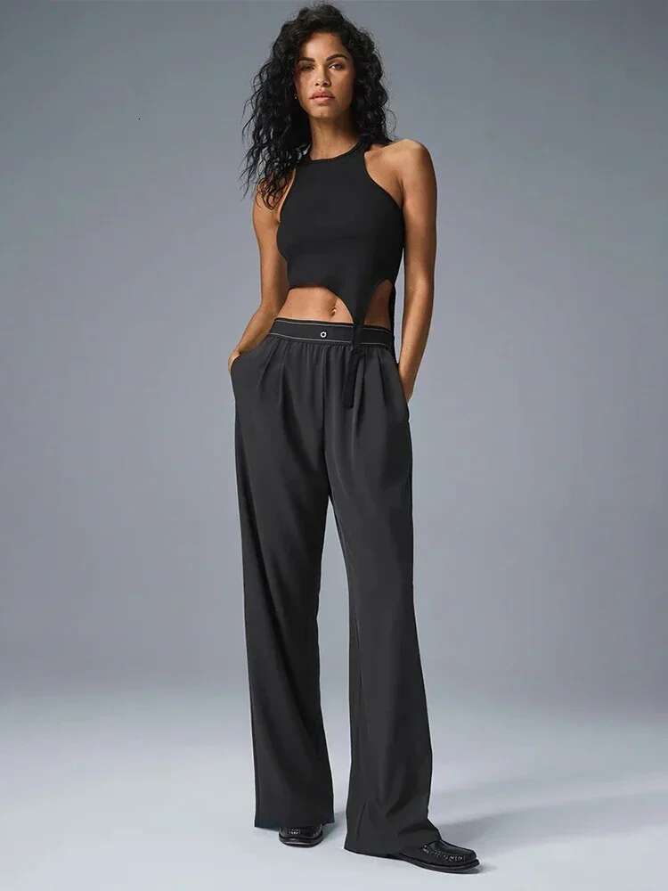2025 Yoga Suit Up Trouser Sports Women's High Waisted Straight Leg Wide Pants Casual Outdoor Comfortable Versatile