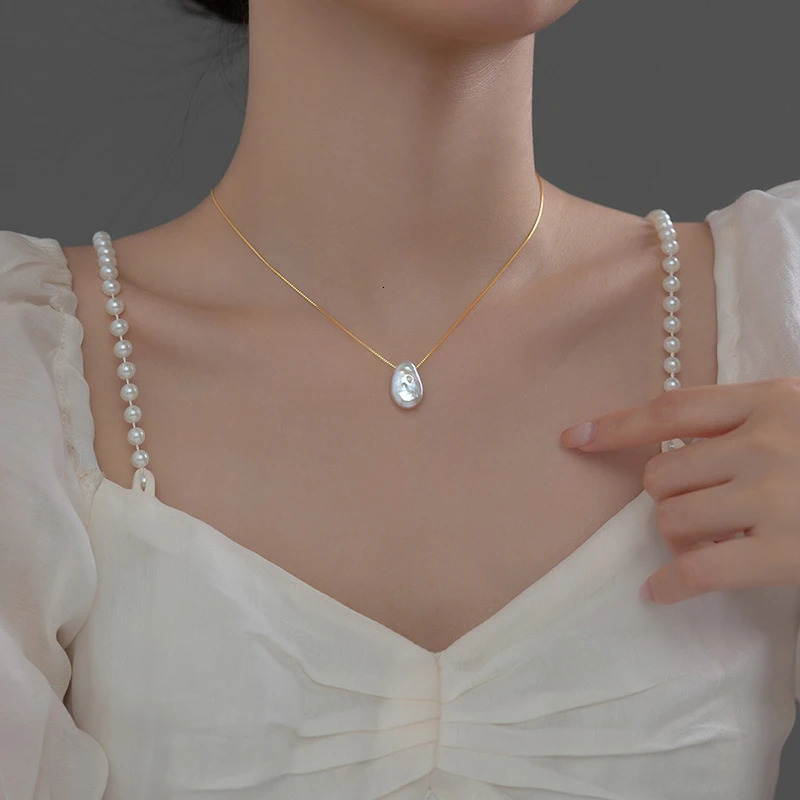 WANTME 925 Sterling Silver Irregular Natural Baroque Pearl Box Chain Charm Clavicle Necklace for Women Fashion Jewelry 250222