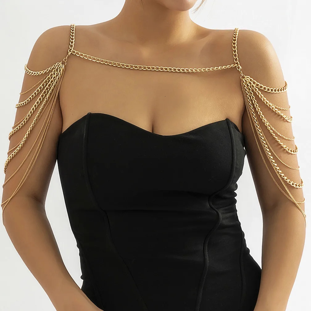 IngeSight.Z Multilayer Gold Color Metal Chains Shoulder Chain for Women Punk Long Tassel Neck Body Jewelry Party Gifts 250225