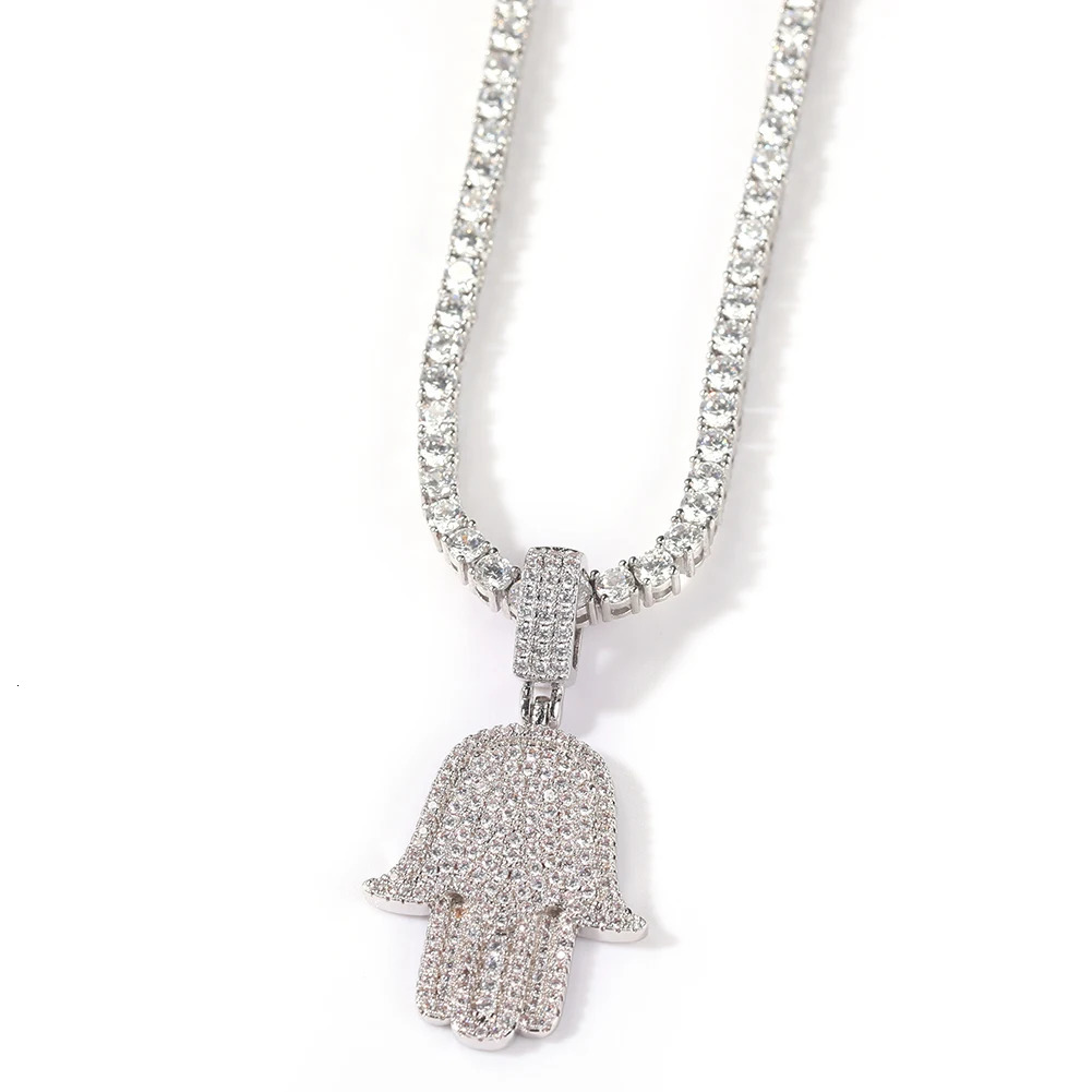 UWIN Hamsa Hand Pendent Necklace Iced Out Cubic Zirconia Silver Color Charms for Women HipHop Jewelry Drop 250225