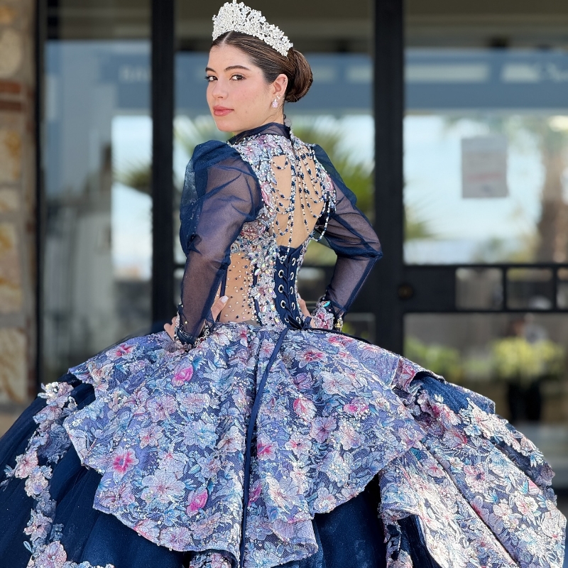 Navy Blue Shiny Quinceanera Dresses Ball Gown Off Shoulder Applique Lace Beading Crystal Tull Corset Sweet 16 Dress Vestidos 15 De Anos