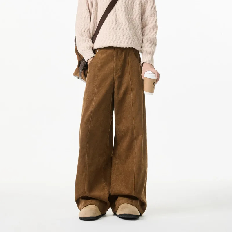 Beige Corduroy Pants Men Fashion Retro Brown Casual Pants Men Streetwear Korean Loose Wide Leg Pants Mens Vintage Trousers M-3XL 250226