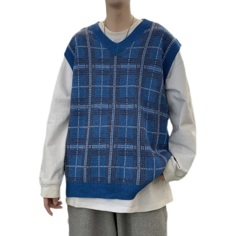 Autumn and winter Vneck thick knitted vest for men loose casual long sleeved sweatless mens top C152 250225