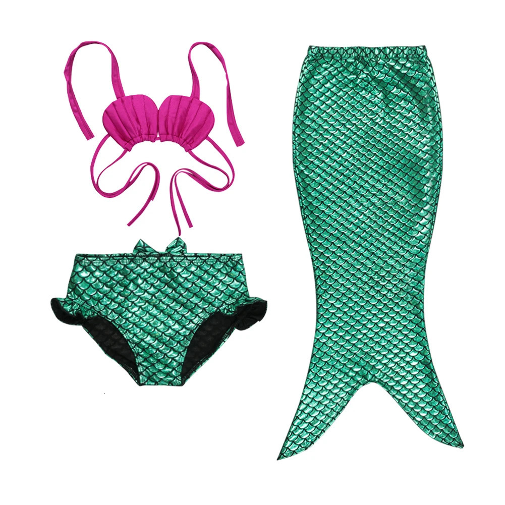2-9Years Kids Baby Girls Swimwear Swimsuit 3Pcs Mermaid Tail Bikini Set Children Bathing Suit Beachwear 250225