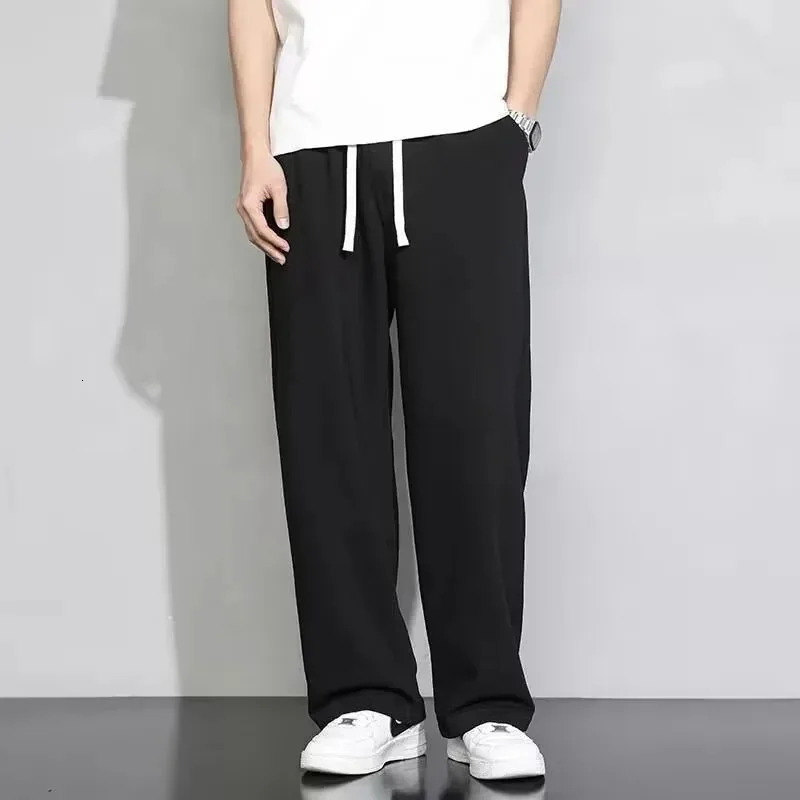 Mens Grey Loose-fit Straight-leg Casual Pants Summer Lightweight Draped Wide-leg Sweatpants For Men Comfortable Long Pants 250226