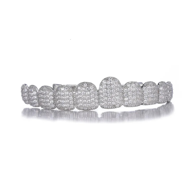 Hip Hop 10 Full CZ Stones On Teeth Caps Cubic Zircon Iced Out Micro Pave Top Bottom Charm Grills For Men Women Jewelry 250220