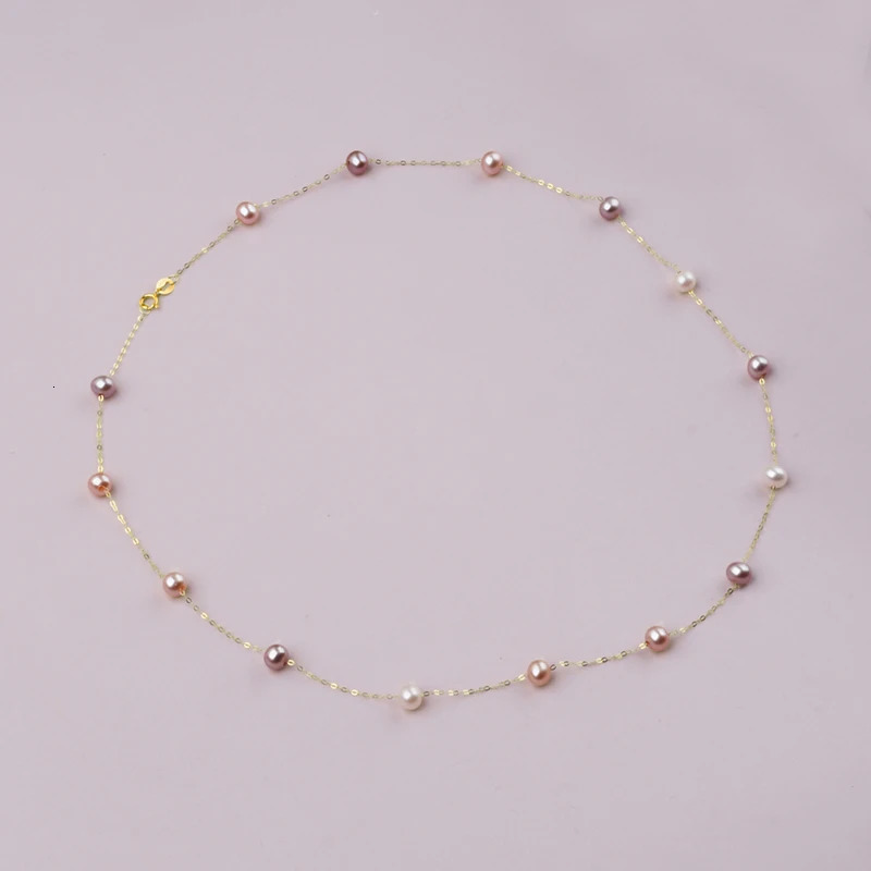 Real 18K Yellow Gold Natural Pearl Necklace Pendant Au750 Fine Jewelry Near Round Aniversary Gift For Women Mix ColorX321 250222