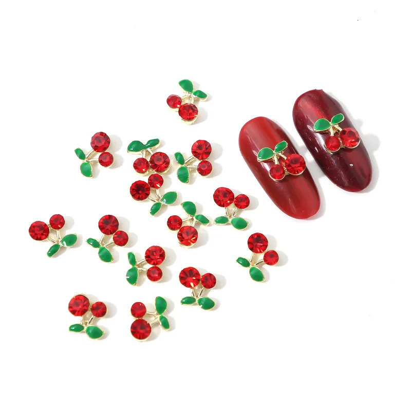 20pcsbag 3D Cherry Nail Charms Red Pink Gems Glitter Stud Fruit Slices for Jewelry 250217