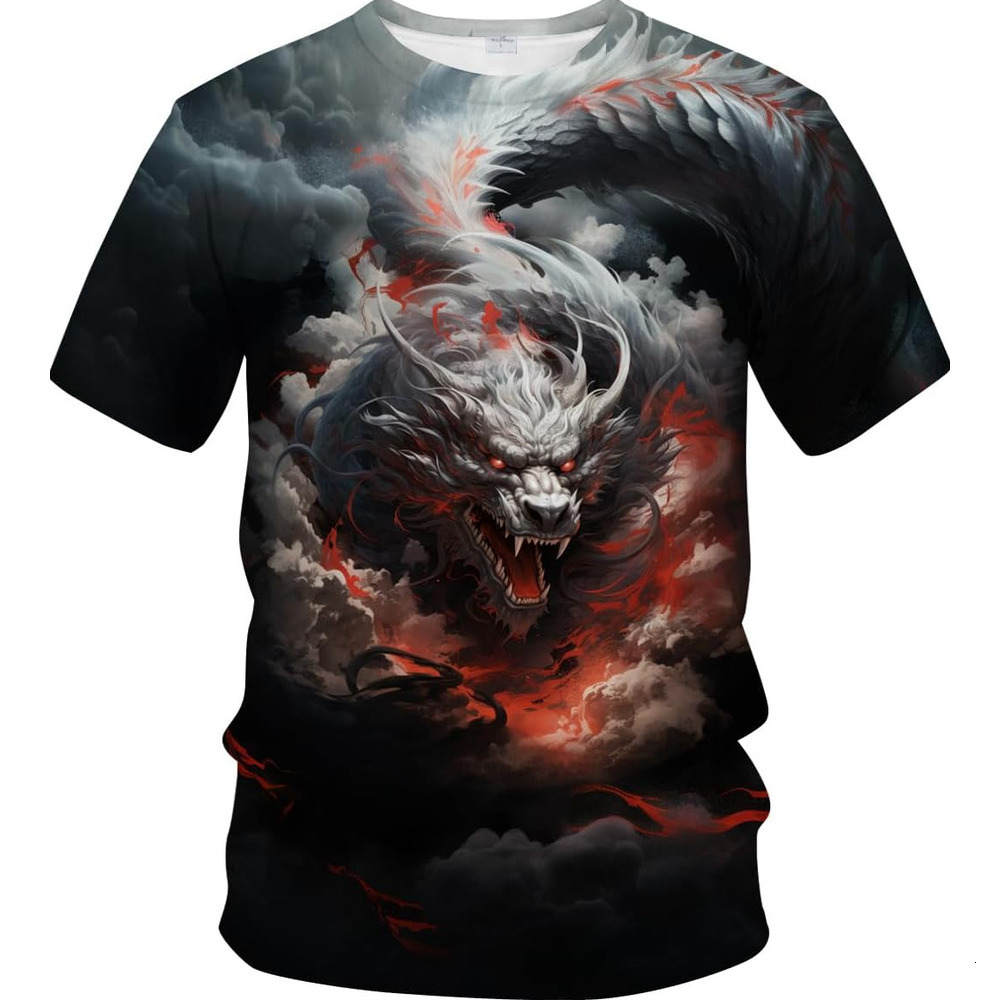 Mens T shirt Traditional Chinese Dragon T-Shirt Funny Anime Graphic Casual tops summer clothes