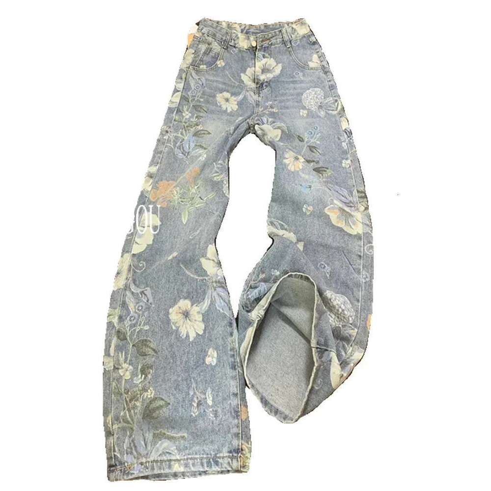 MDNG Fashion Printed Summer Ral Denim Mopping Trousers Korean Style High Street Loose Hip Hop Wide-Leg Jeans