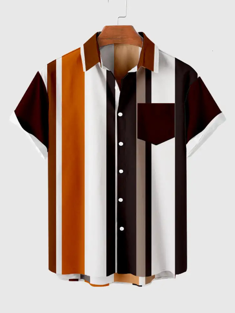 Summer 3D digital printing fashionable simple color matching mens casual short-sleeved shirt 250226