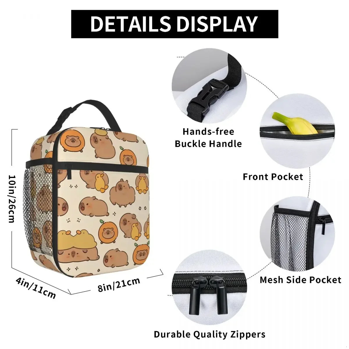 Capybara Cute Lunch Bag Office Lunch Box For Child Cute Tote Food Bags Oxford Insulated Cooler Bag 250225