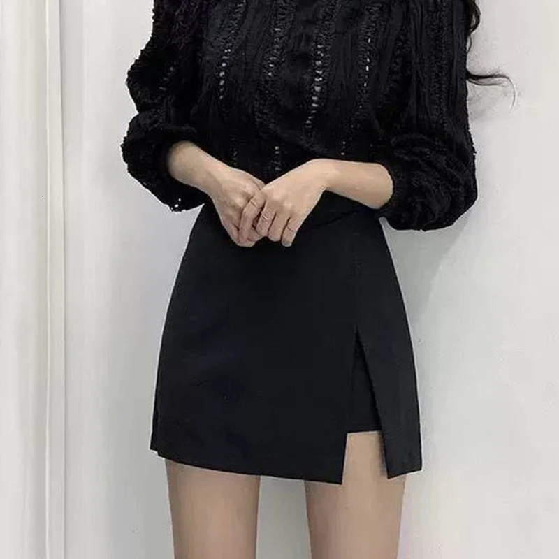 Black Mini Skirts Women Irregular Side Slits High Waist A Line Shorts Skirts Summer Korean Fashion Chic Hip Wrap Skirt Female 250226
