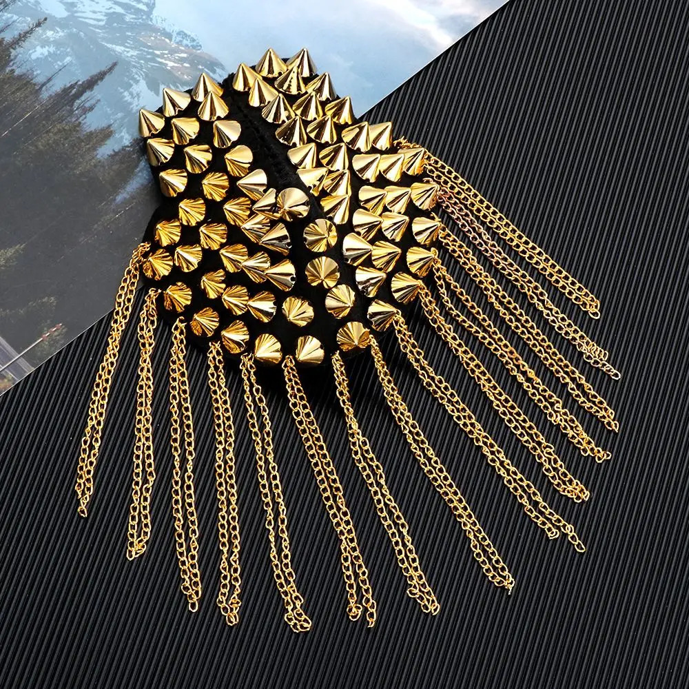 Coat Punk Clothing Accessories Tassel Metal Epaulet Dress Decoration River Pad Brooch Fringed Shoulder Stamp 250225
