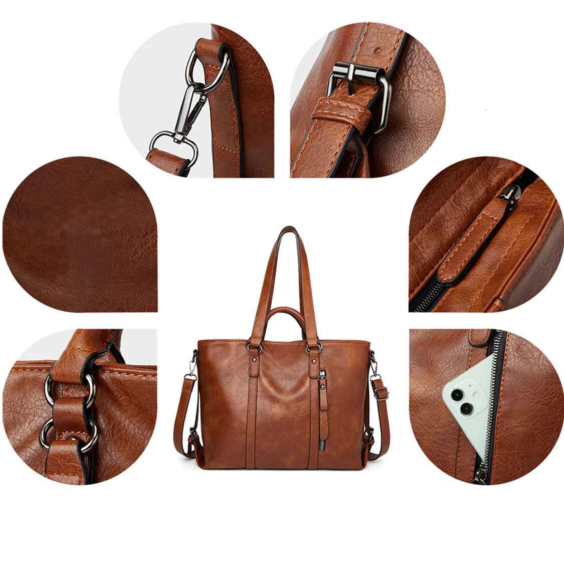 Women's Handbag Designer Messenger Bags Computer Sleeve, Large Shopper Totes Inced Shoulder Bag Sac A Main Ladies Soft Leathe