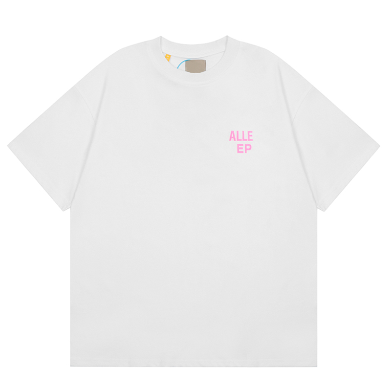 High Quality Summer Pink Letter Printing Loose Casual Short-sleeved Men and Women Same Pure Cotton Round Neck T-shirt US Warehouse Fast Delivery Size S-XXL