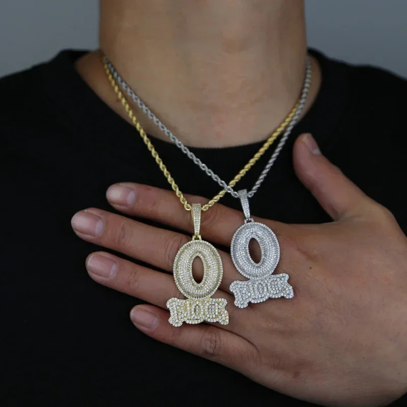 2025 HipHop CZ Letter O Block Pendant Necklace Gold Color Iced Out Bling Cubic Zirconia Micro Pave Charm Men Women Jewelry 250225