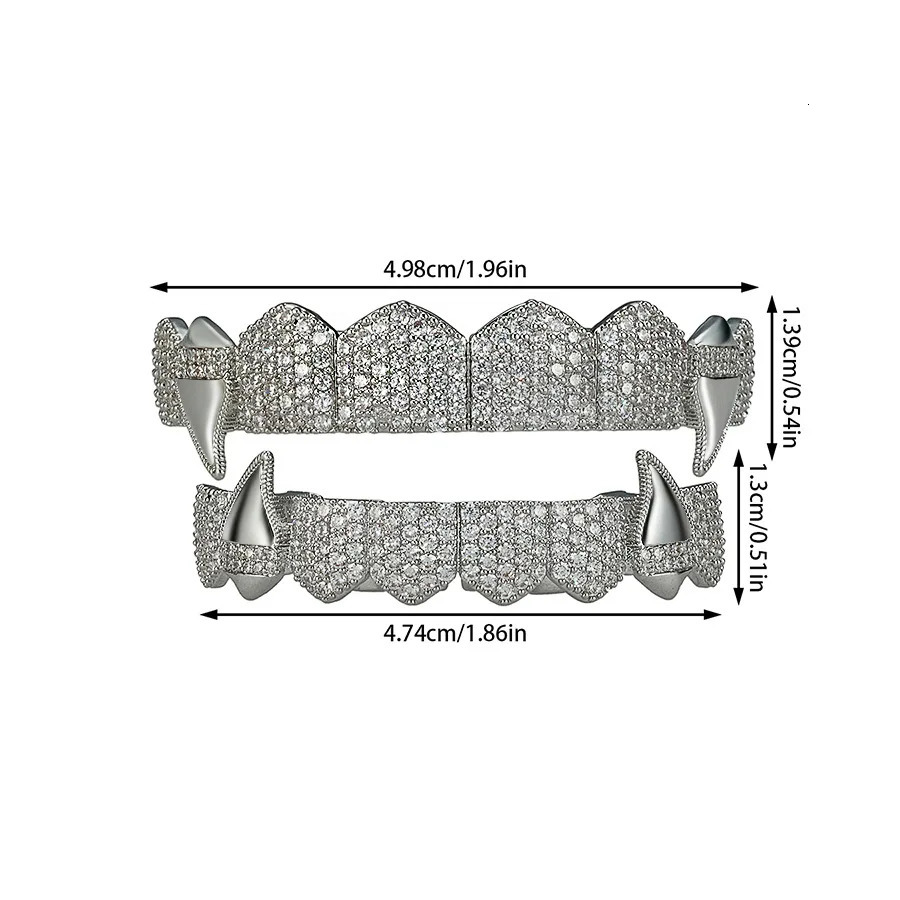 Fangs Shape Iced Out Teeth Hip Hop Top Bottom Grills Dental Mouth Punk Teeth Caps Cosplay Party TG132 250220