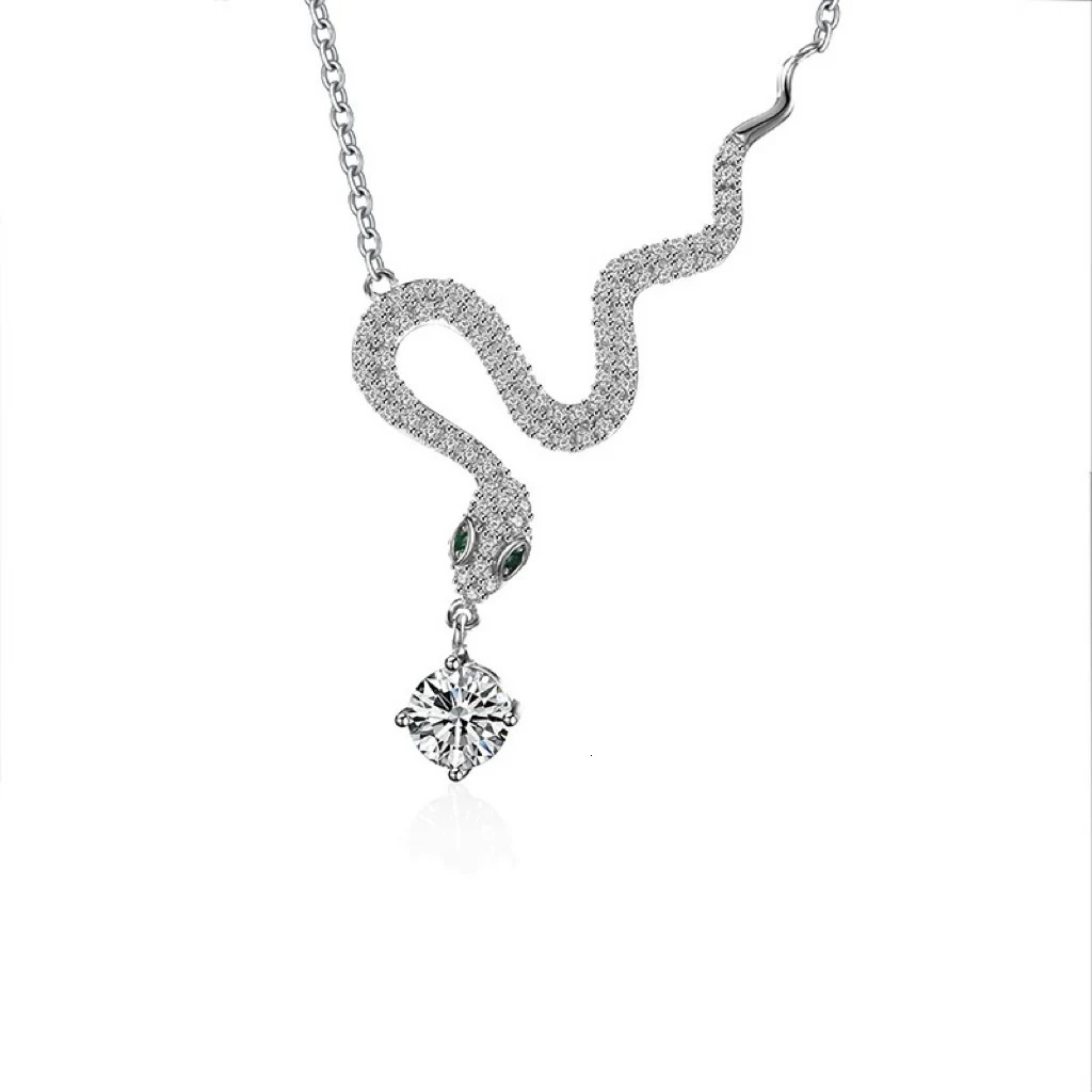 S925Sterling silver pendant necklace shiny high-end and personalized zircon inlaid snake-shaped gift for women 250220