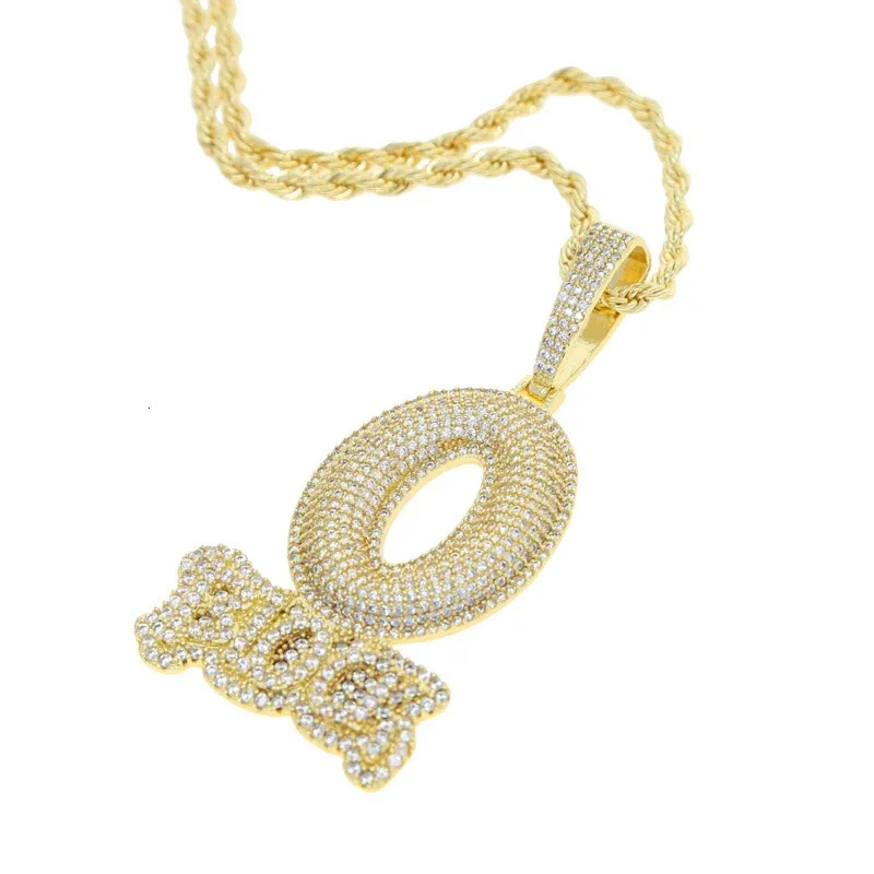 2025 HipHop CZ Letter O Block Pendant Necklace Gold Color Iced Out Bling Cubic Zirconia Micro Pave Charm Men Women Jewelry 250225