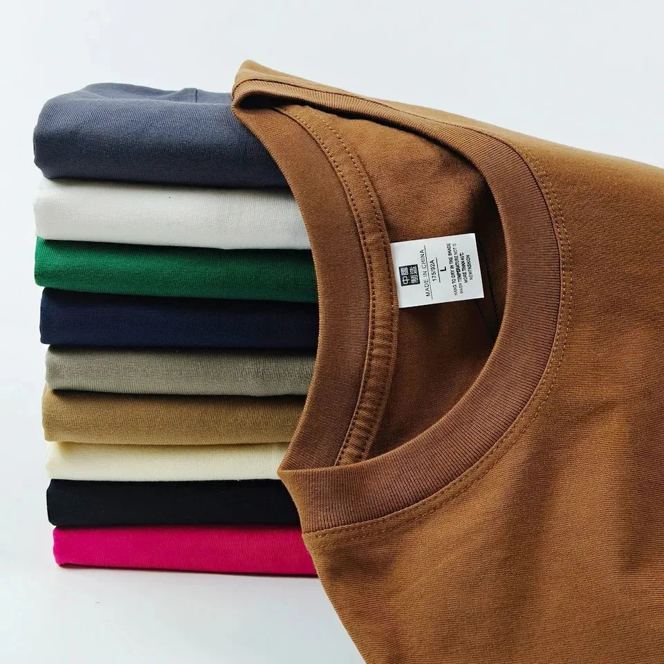 High quality ultra-fine mens plain T-shirt short sleeved T-shirt 100% pure cotton solid color casual trend white black top 250224