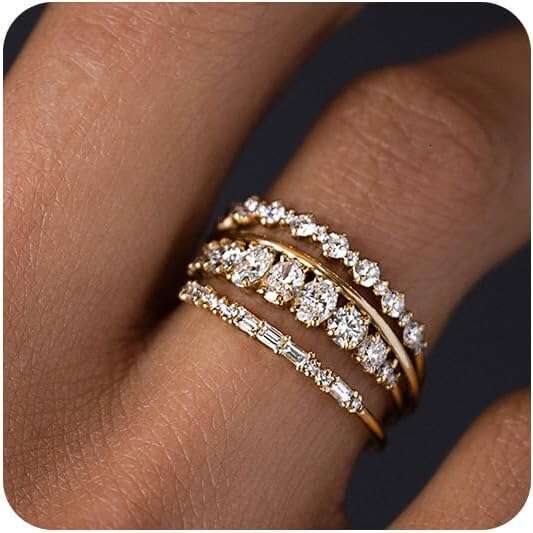 Stackable Non Tarnish Dainty 14K Gold Plated Stacking Cubic Zirconia Thumb Ring Set Trendy Statement Promise Wedding Bands Engagement Rings for Women 