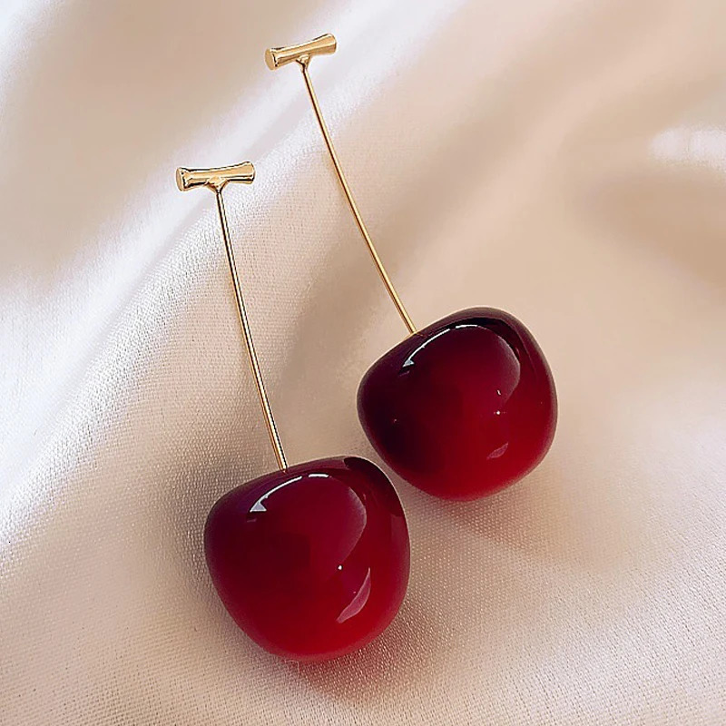 Sweet Red Cherry Earrings for Women Fashion Delicate Fruit Drop Dangle Earrings Wedding Party Korean Ear Jewelry Gift 250225