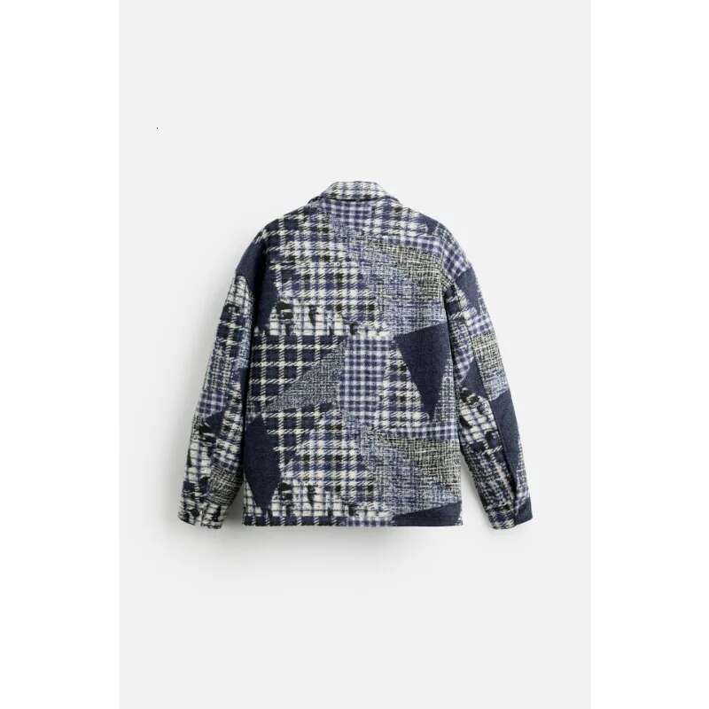 Autumn And Winter Flannel Patchwork Lapel Long-Sleeved Shirt Jacket Men