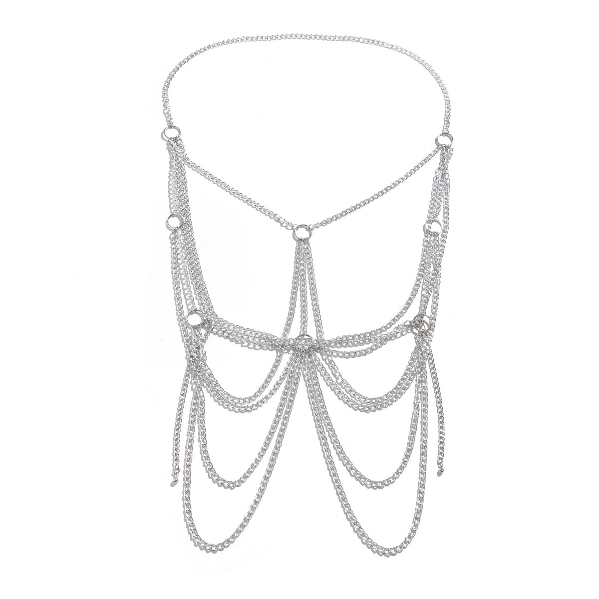 KunJoe Punk Multilayer Circle Aluminum Cross Chain Halter Chest Chain for Men Gay Harness Sexy Party Clubwear Body Jewelry 250225