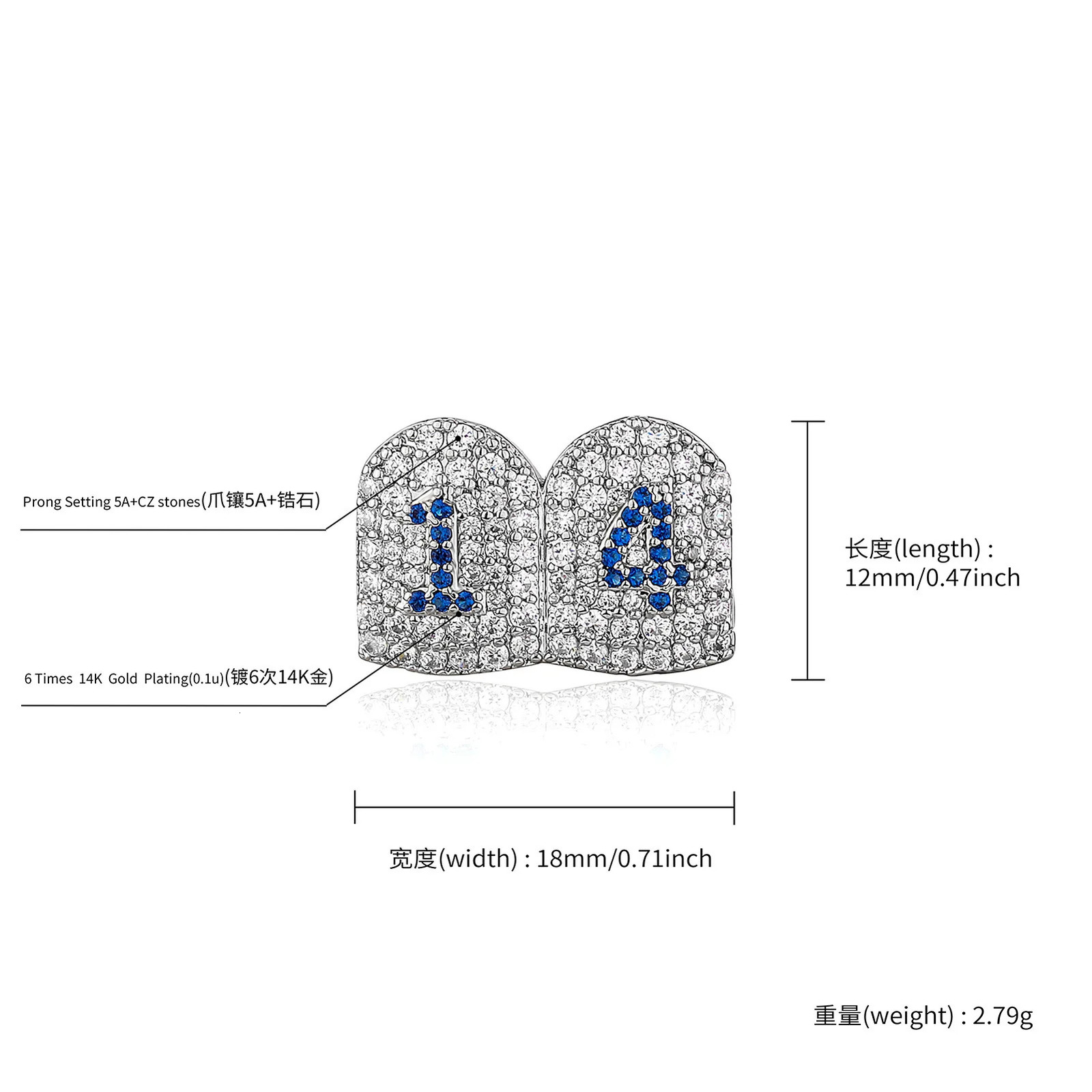 Blue Zircon Iced Out Teeth Hip Hop Top Bottom Grills Dental Mouth Punk Teeth Caps Cosplay Party TG107 250220