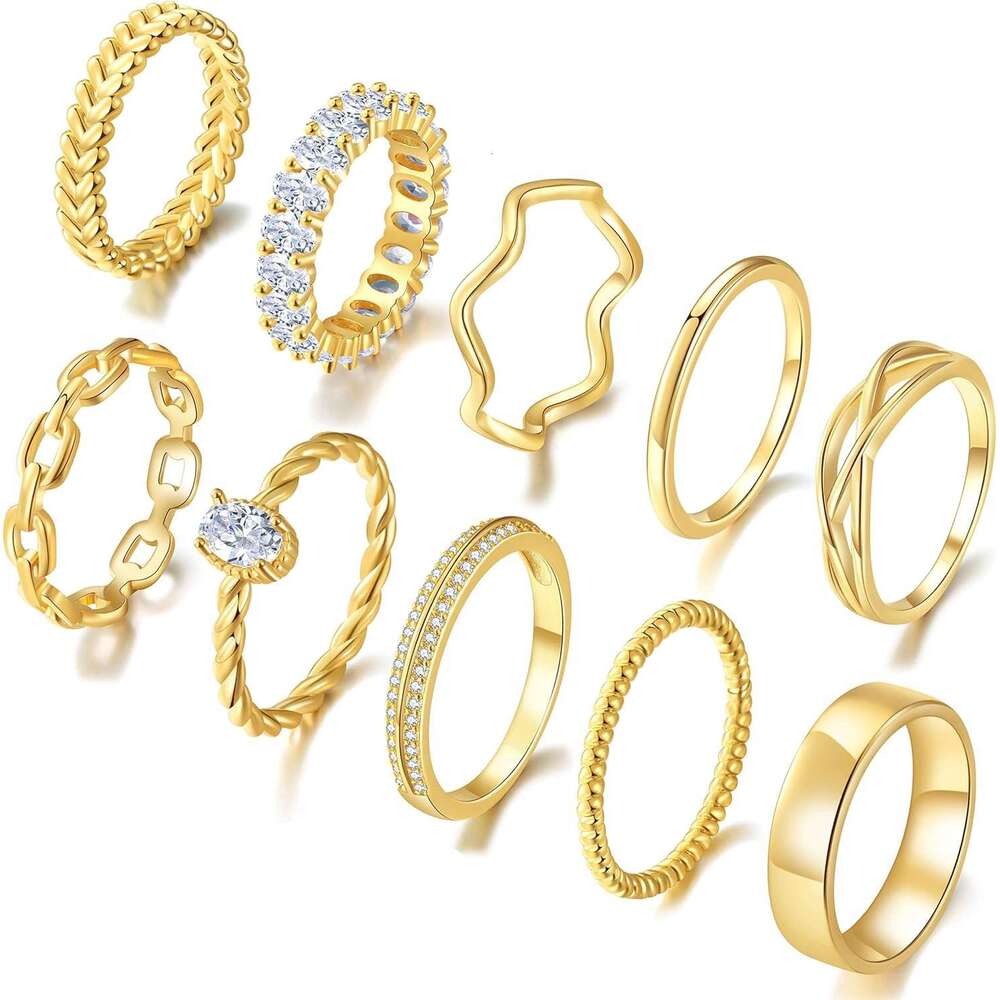 for Women Stackable Rings Wedding Bands Eternity Dainty 14K Gold Plated Thin Simple Trendy Thumb Stacking Ring Pack Size 12/11/10/9/8/7/6/5/4