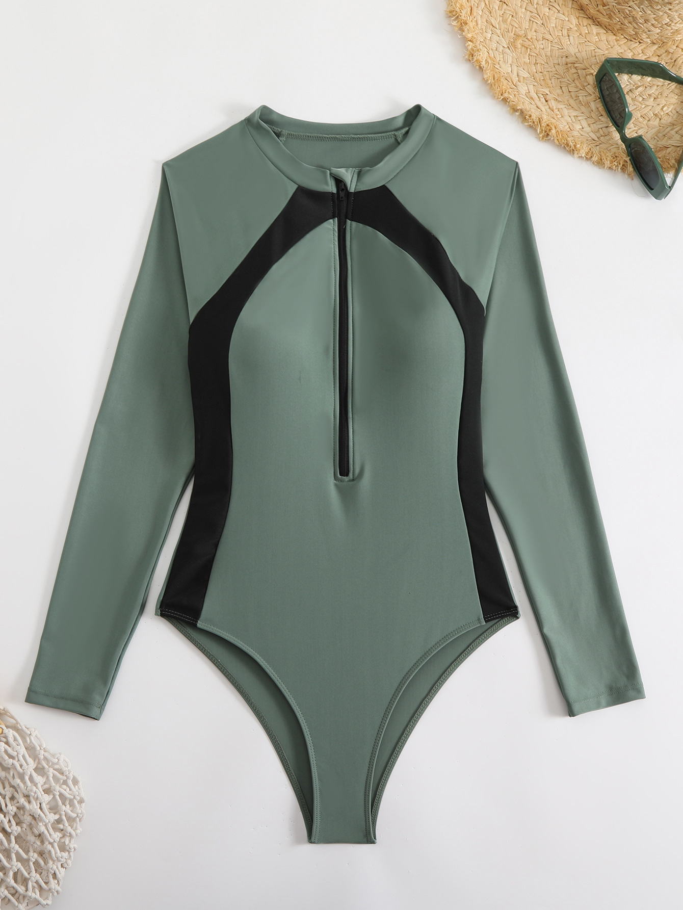 2025 new sexy racing surfing suit color blocked one-piece zipper tight fit designer swimsuit bikini